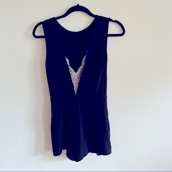 AQUA Black Lace Back Romper Sz S - Picture 1 of 8